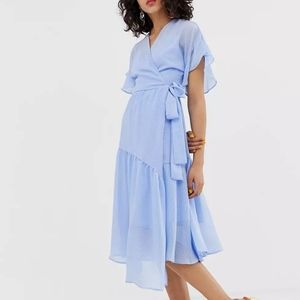 Vero Moda midi wrap dress with asymmetric hem size SMALL light blue